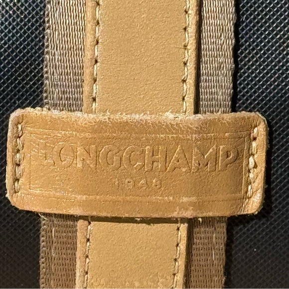 Longchamp Small Handbag Black Nylon Tan Leather Le Pliage Top Handle - Picture 3 of 16